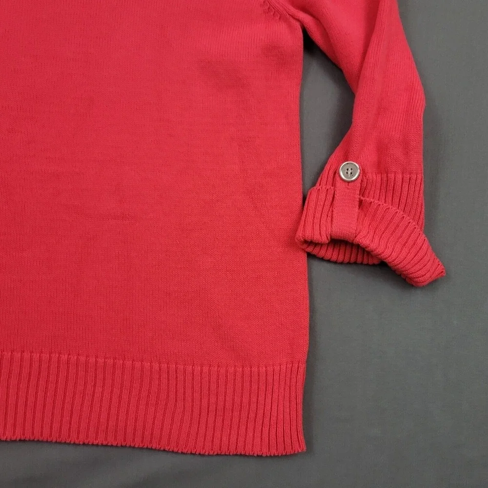 Karen Scott Woman 1X Coral Pink 100% Cotton Boat Neck‎ 3/4 Sleeve Button Sweater